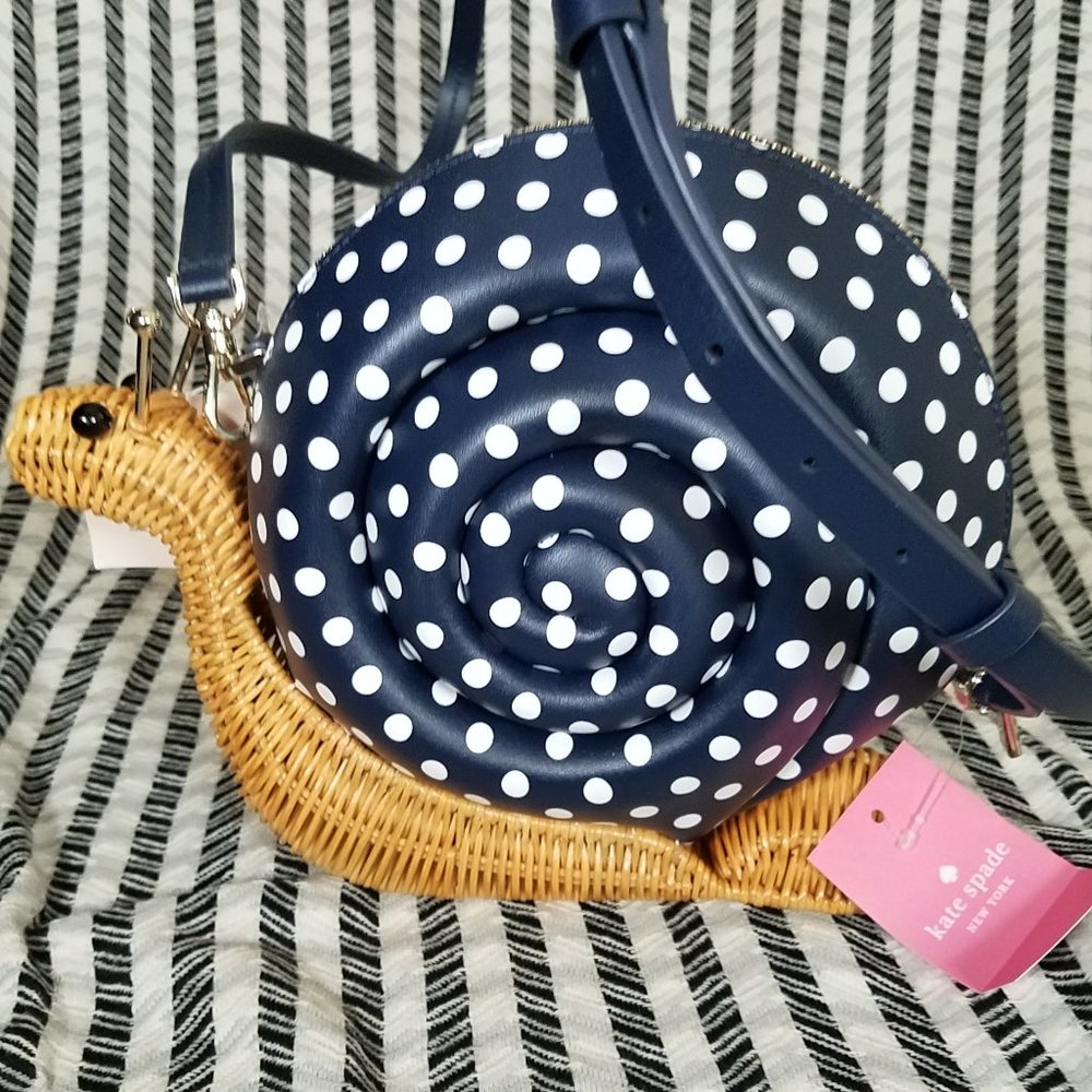 Kate Spade Scarlett Snail Wicker Crossbody Blue - Picture 2 of 11